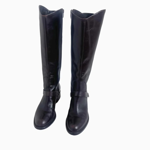 Via Spiga Dark Brown/Burgundy Leather Riding Boots - Picture 3 of 15